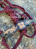 Floral Tooled Black Noseband on Maroon Muletape Halter