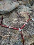 Mahogany Leather Breastcollar with White Buckstitch & Conchos