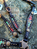 Red & Teal Nava Print Buckstitch Tack Set