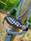 Checker Print Inlay Bronc Noseband on Grey Muletape Halter