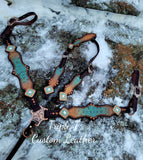 Turquoise & Copper Gator Tack Set with Copper Hardware and Bling Conchos