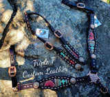 Red & Teal Nava Print Buckstitch Tack Set