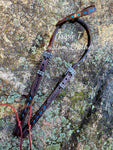 Chocolate Leather Headstall with Blue Ink Metallic Buckstitch