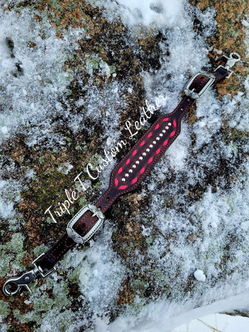 Hot Pink Buckstitch Wither Strap on Chocolate Leather