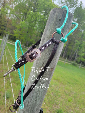 Game Changer Headsetter with Turquoise Rope, Chocolate Leather & White Buckstitch