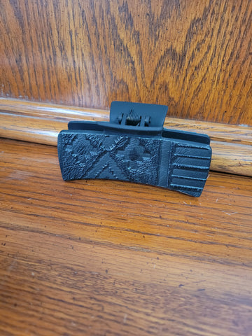 Large 4" Claw Clip- Black Clip with Black Navajo Print Leather