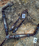 Chocolate Leather Tack Set with Grey & White Wool Inlay & White Buckstitch