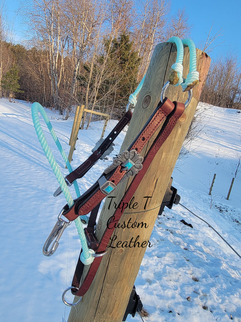 Turquoise Rope Game Changer Headsetter on Mahogany Leather & Silver Bu ...