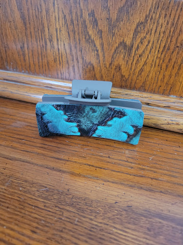 Large 4" Claw Clip- Brown Clip with Teal & Brown Laredo Leather