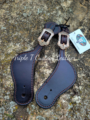 Chocolate Plain Spur Straps with Copper Flagstaff Buckle
