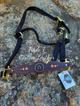 Chocolate Leather Simple Noseband with Copper Studs & Concho on Black Halter