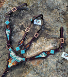 Chocolate Leather Gladiator Tack Set with Turquoise & Earth Tones Wool Inlay & Turquoise Stone Conchos