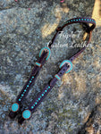 Chocolate Leather Headstall with Turquoise Stones & Copper Hardware