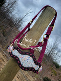 Wildflower Leather Inlay Noseband with Bling Conchos on Maroon Nylon Halter