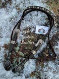 Simple Olive Green Leather Browband Headstall with Antique Silver Hardware