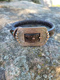 Chocolate Leather Dog Collar with Turquoise Stones and Copper Studs 11"-15"