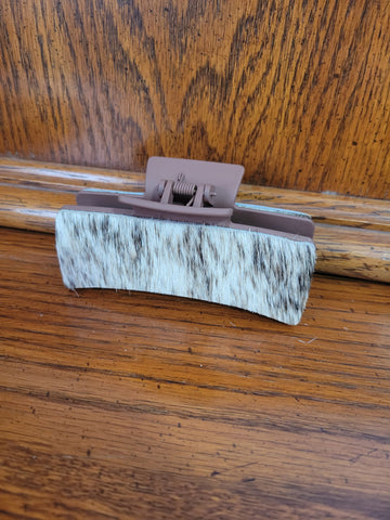 Large 4" Claw Clip- Mauve Clip with Tan Brindle Cowhide