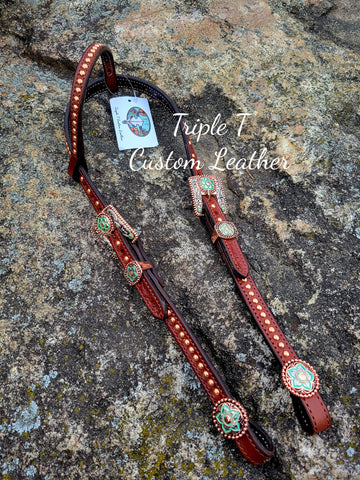 Mahogany Leather Headstall with Rose Gold Hardware