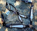 White & Beige Leopard Print Tack Set with Bling on Chocolate Leather