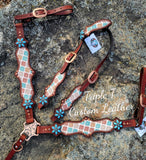 Mahogany Leather Tack Set with Earthy Aztec Print Leather & Copper Hardware