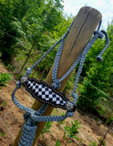 Checker Print Inlay Bronc Noseband on Grey Muletape Halter