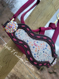 Wildflower Leather Inlay Noseband with Bling Conchos on Maroon Nylon Halter