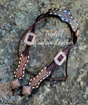 Aztec Diamond Tooled & White Washed Browband Headstall with White Buckstitch