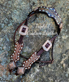 Aztec Diamond Tooled & White Washed Browband Headstall with White Buckstitch
