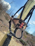 Olive & Tans Wool Inlay Noseband on Black Muletape Halter