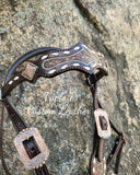 Aztec Diamond Tooled & White Washed Browband Headstall with White Buckstitch