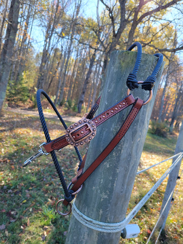 Black Rope Game Changer Headsetter with Mahogany Leather & Black Studs