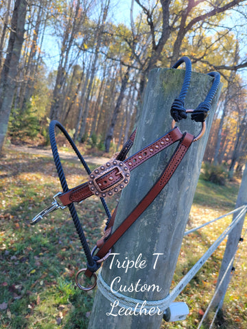 Black Rope Game Changer Headsetter with Mahogany Leather & Copper Hardware