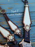 Whit & Beige Leopard Print Tack Set with Bling on Chocolate Leather