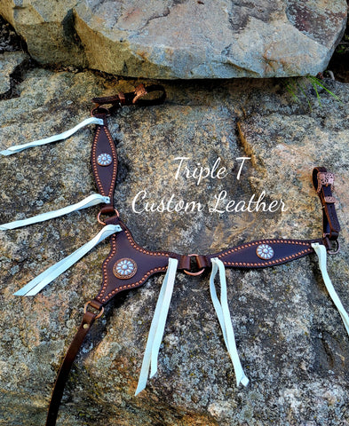 New Style War Horse Breastcollar with White Conchos and Tassles
