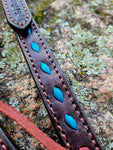 Chocolate Leather Headstall with Blue Ink Metallic Buckstitch