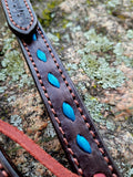 Chocolate Leather Headstall with Blue Ink Metallic Buckstitch
