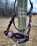 Chocolate Leather Halter with Copper Studs & Conchos