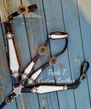 Whit & Beige Leopard Print Tack Set with Bling on Chocolate Leather