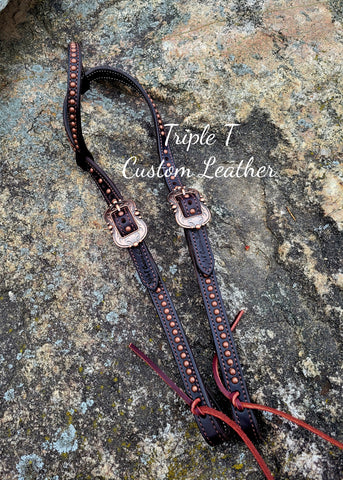 Chocolate Leather Headstall with Antique Copper Hardware
