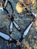 White & Beige Leopard Print Tack Set with Bling on Chocolate Leather