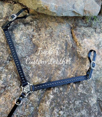 Black Leaher Breastcollar with Black Studs