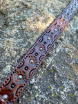 Mahogany Leather Dog Collar with Aztec Tooling and Antique Silver Hardware 10"-14"