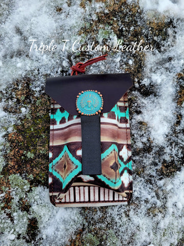 Turquoise & Brown Navajo Print Leather Saddle Pouch