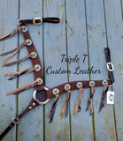 Chocolate Roughout Breastcollar with Turquoise Stones & Blood Knot Tassles