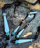 Turquoise & White Checker Tack Set with Bling Conchos