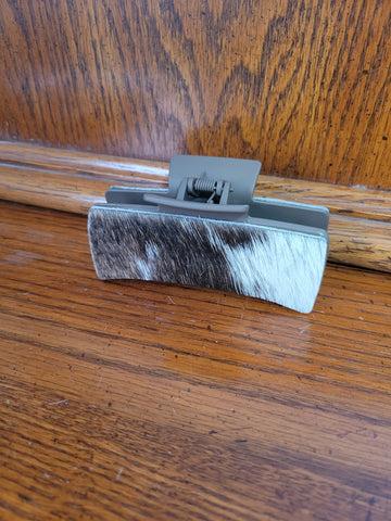 Large 4" Claw Clip- Brown Clip with Brown & White Cowhide