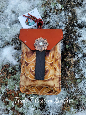 Tan Laredo Print Leather Saddle Pouch