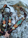 Turquoise & Copper Gator Tack Set with Copper Hardware and Bling Conchos