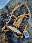 Chocolate Leather Noseband with Ivory Navajo Inlay and Copper Studs on Tan Muletape Halter
