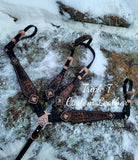 Brown & Bronze Gator Tack Set with Copper Hardware and Bling Conchos on Black Leather